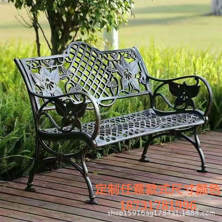 定做户外休闲椅铸铁铸铝塑木公园椅防腐木广场长椅扶手靠背休息椅示例图12