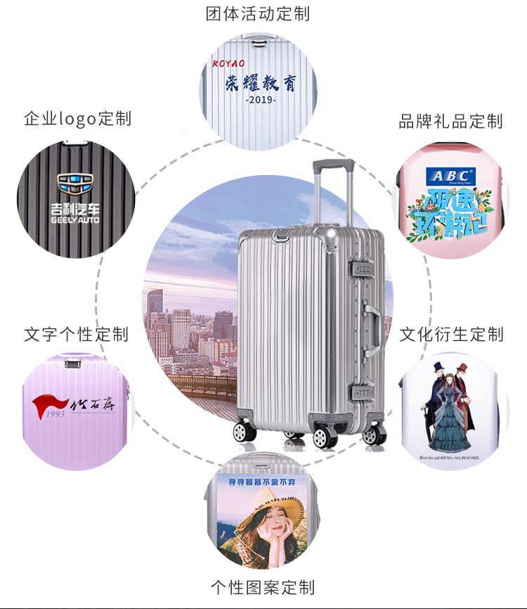 定做定制ABS全铝PC拉链铝框拉杆箱行李箱登机箱旅行箱印logo示例图3