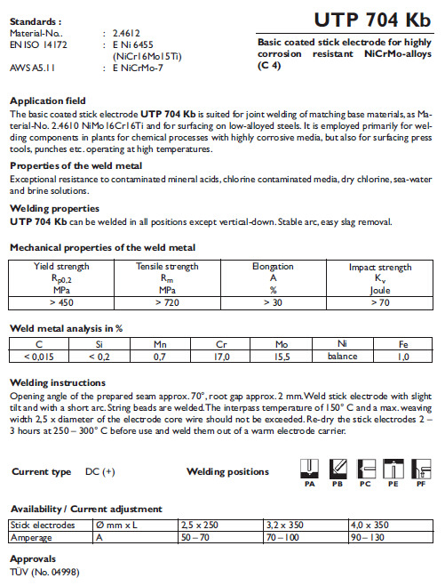 德国UTP 704 Kb镍基焊条ENiCrMo-7镍基合金焊条示例图1