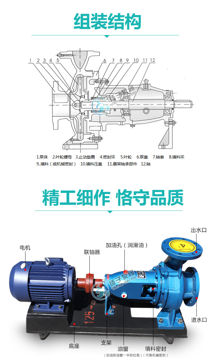 IS80-65-160清水离心泵 卧式增压泵 单级单吸工业泵 灌溉离心水泵示例图9
