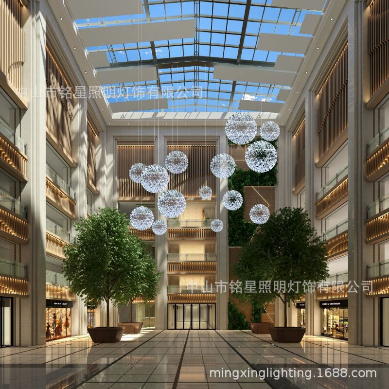 大型商场中庭LED球星吊饰首选铭星灯饰专业定制购物中心中厅吊挂示例图9