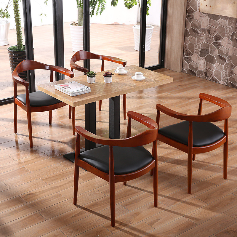 北欧实木靠背牛角椅子奶茶甜品店桌椅咖啡厅西餐厅桌椅橡木牛角椅示例图7