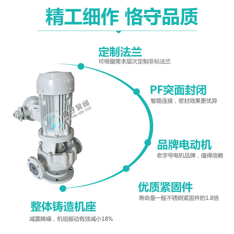 氟塑料管道泵32GD-32F耐腐蚀管道离心泵 立式离心泵 化工管道泵示例图9