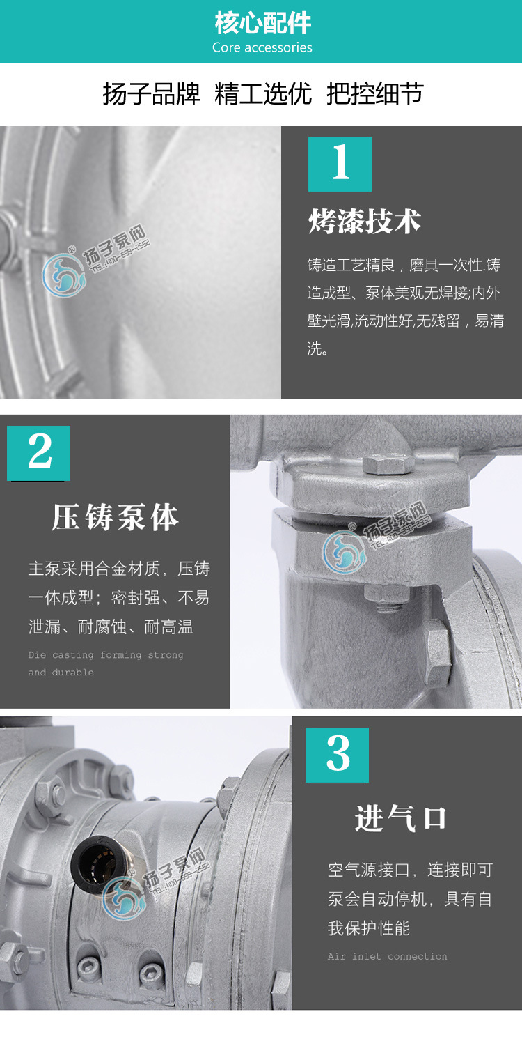 QBY25/40气动隔膜泵铝合金铸铁工程塑料不锈钢耐腐蚀抽胶气动水泵示例图7