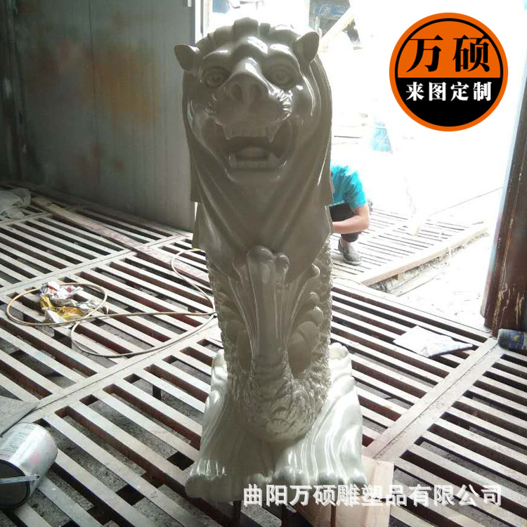 玻璃钢雕塑鱼尾狮 鱼尾狮喷水摆件吐水喷泉仿砂岩鱼尾狮示例图7