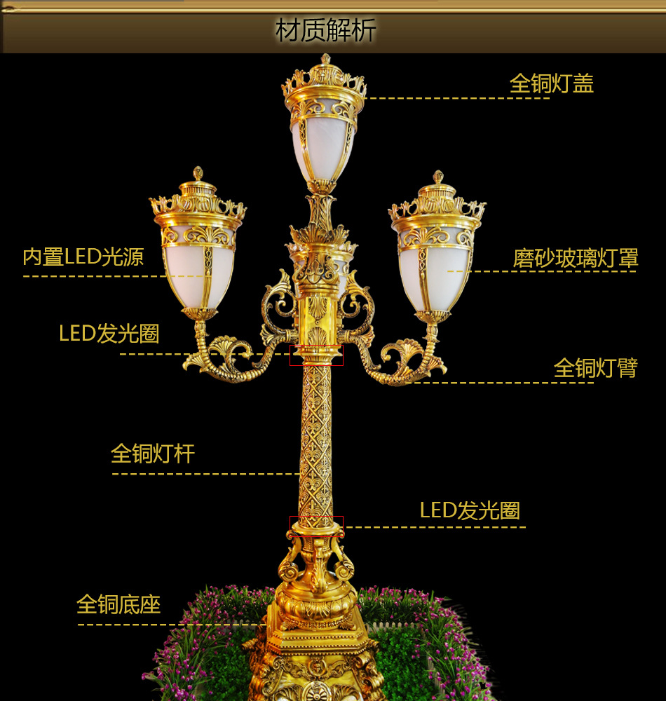LED全铜庭院灯 欧式花园别墅景观铸铜庭院灯 高档户外防水全铜灯示例图12