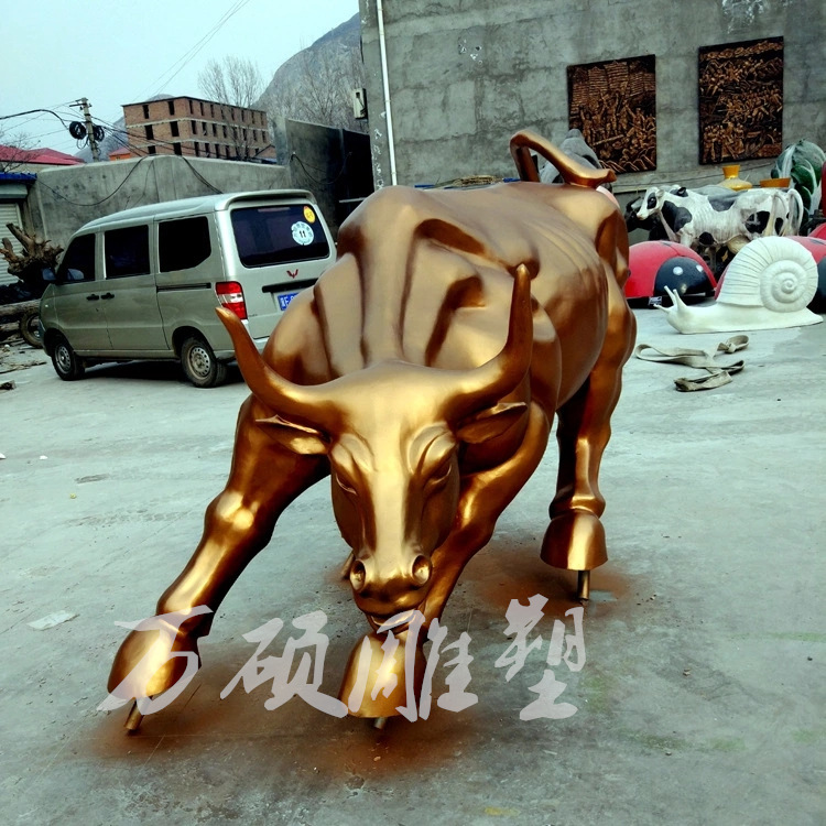 开荒牛蛮牛斗牛华尔街铜牛玻璃钢雕塑 大型广场仿真动物标志建筑示例图7