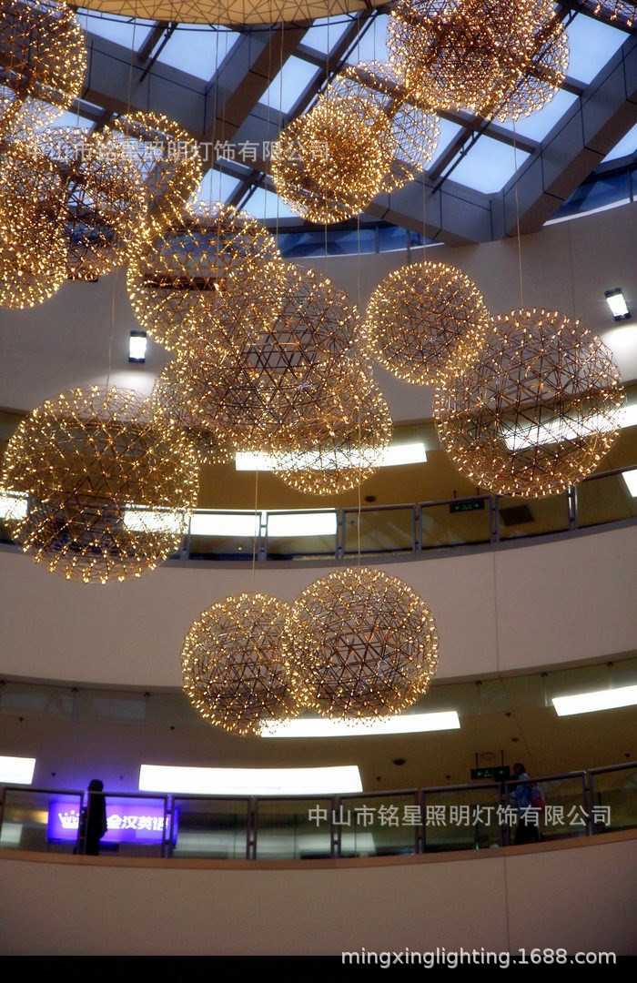 【中庭吊饰】不锈钢蒲公英圆球灯商场中庭装饰满天星LED球型吊灯示例图2