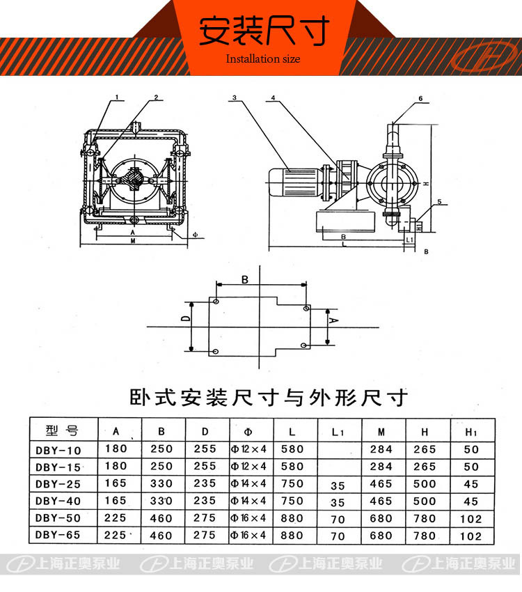 DBY-40Z铸铁电动隔膜泵 隔膜泵配丁晴/四氟膜片 上海正奥泵业正品示例图9