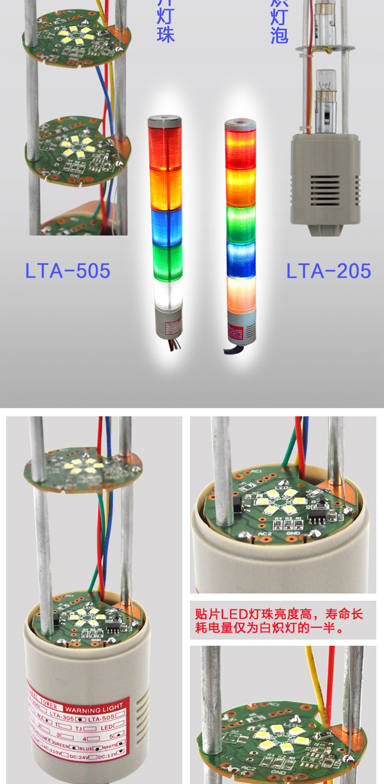 LTA505 3节三色报 闪光可订带响 多层警报灯机床 纺织 示例图7