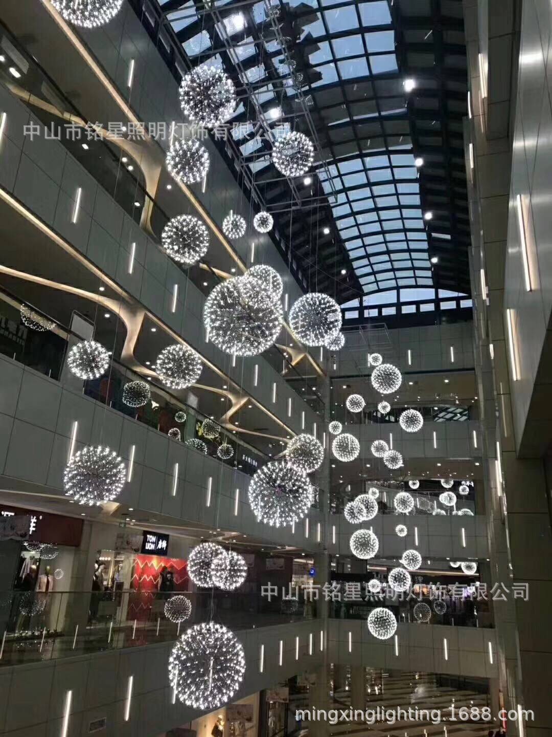 【中庭吊饰】不锈钢蒲公英圆球灯商场中庭装饰满天星LED球型吊灯示例图5