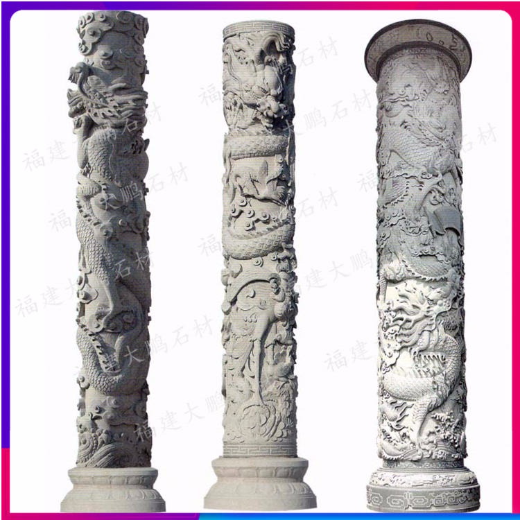 石雕龙柱 文化柱-福建大鹏石材雕刻专业的石雕龙柱制作厂家 广场龙柱十二生肖柱价格图片