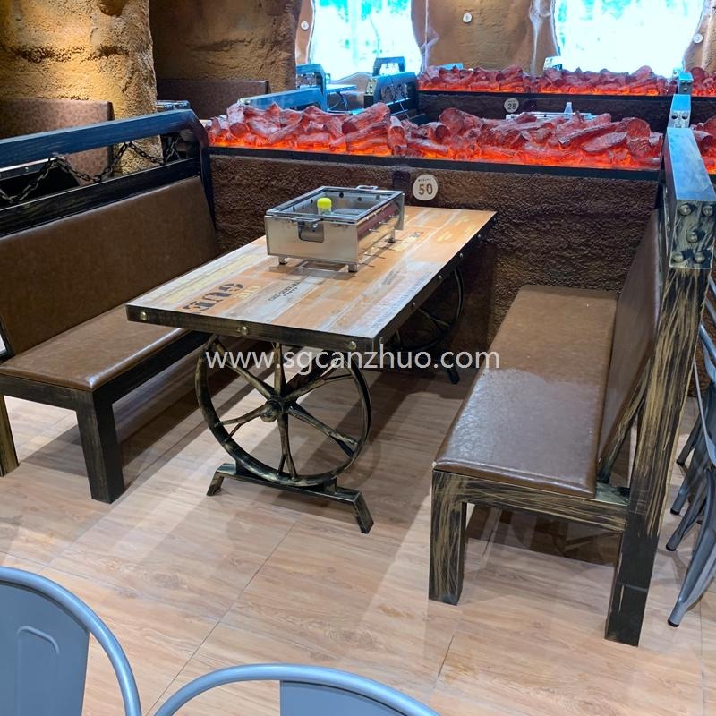 姜太公纸包鱼餐桌椅 铁艺卡座沙发 复古餐厅家具
