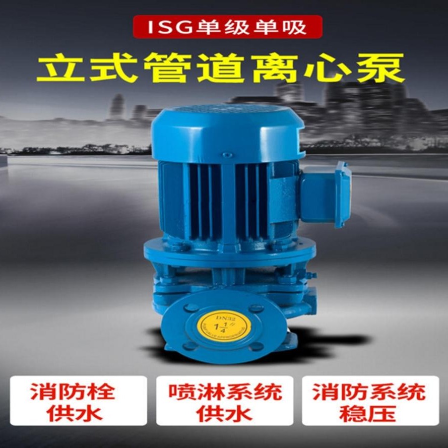 管道离心泵 ISG立式热水泵 160立方立式高温离心泵 22KW立式管道化工泵 125口径立式管道油泵图片