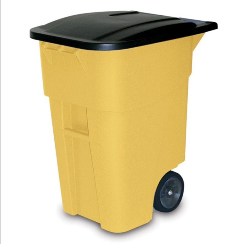 Rubbermaid乐柏美 可推式垃圾桶连桶盖带轮 灰色 黄色FG9W2700