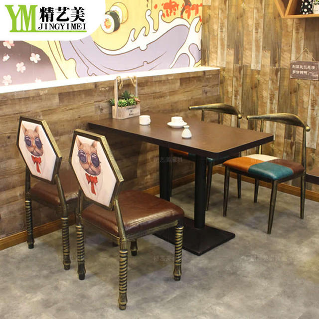 龙岗家具厂家咖啡厅西餐厅奶茶店餐桌椅个性定制仿木铁艺餐桌椅配套定制