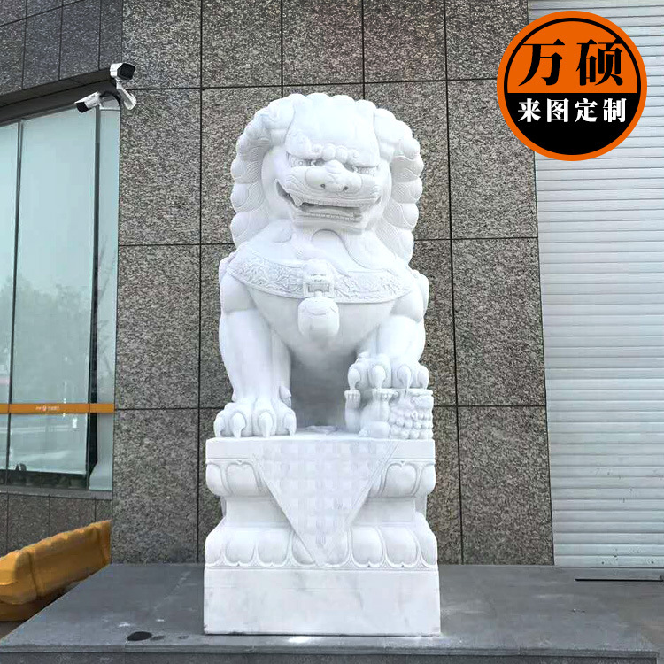 曲阳雕刻汉白玉石狮子精品仿成对狮子酒店小区门口招财狮子示例图7