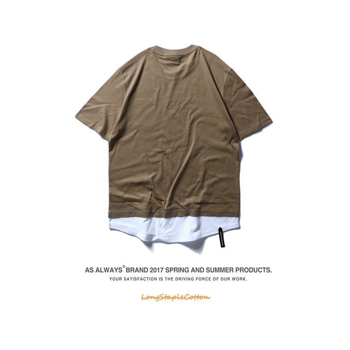 夏季新款男装欧美高街嘻哈原宿纯色拼接拼色潮牌男短袖T恤西海岸示例图25