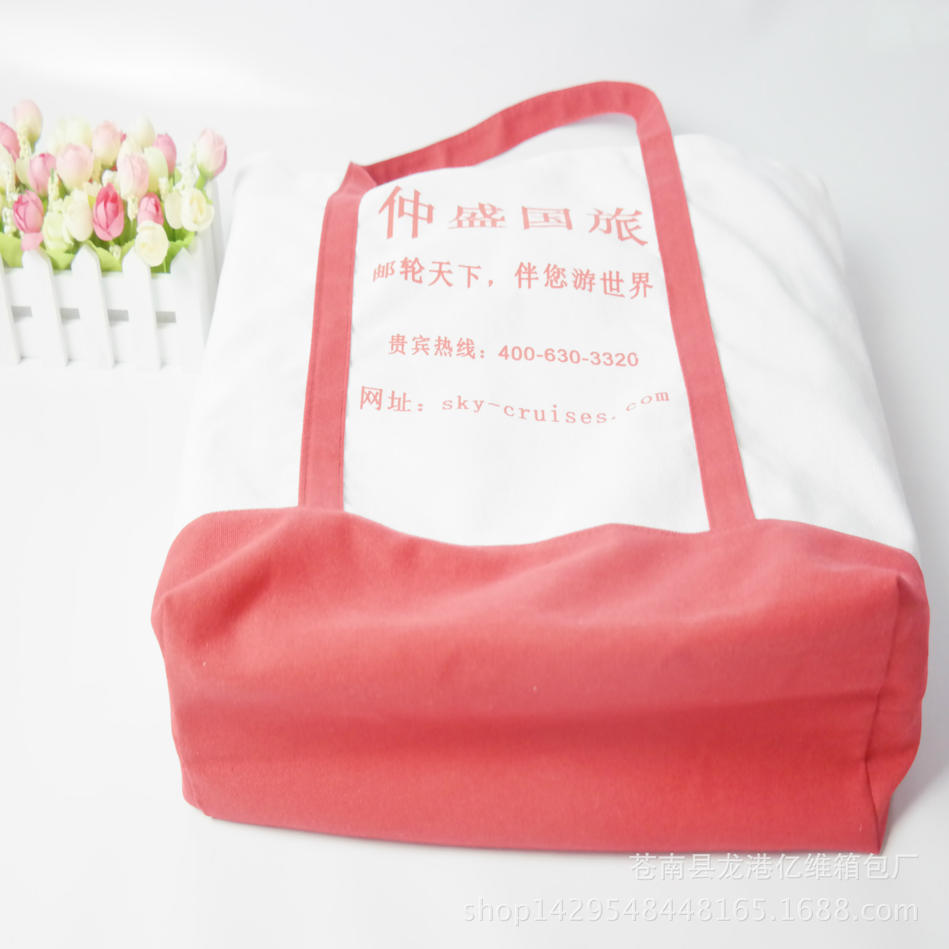 帆布袋定做红色白色涤棉广告袋生产双手提棉布购物袋定制示例图3