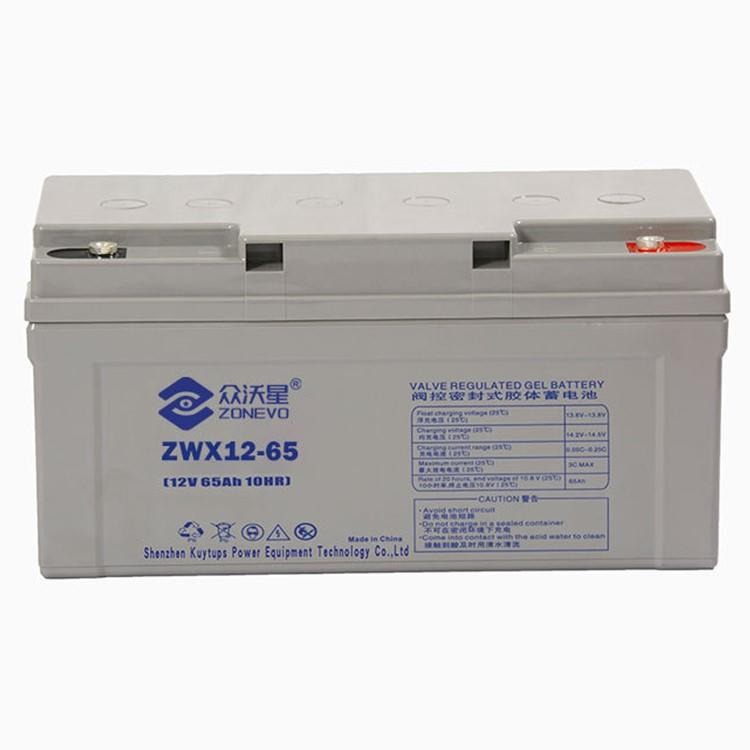 众沃星蓄电池ZWX12-65 12V65AH10HR阀控密封式胶体蓄电池批发