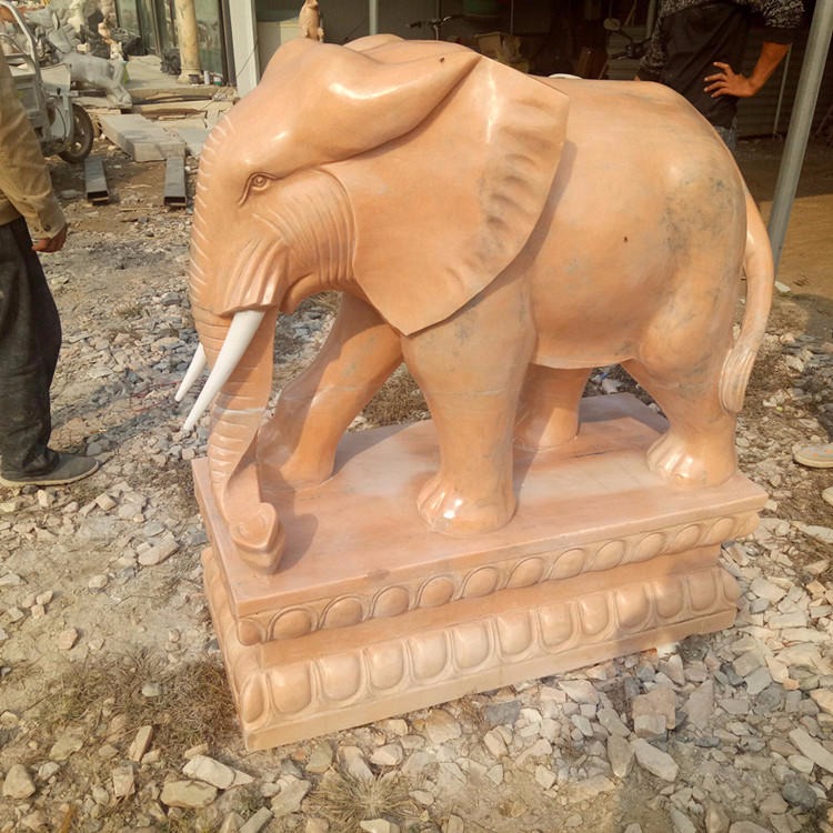石雕晚霞红大象一对 汉白玉石象 吉祥如意石大象 动物石雕门口摆件 石雕大象厂家