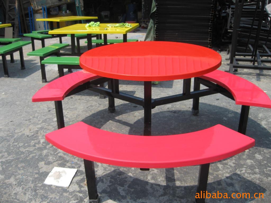玻璃钢餐桌  学生工厂食堂餐桌  餐桌 玻璃钢10人圆凳连体餐桌椅示例图14