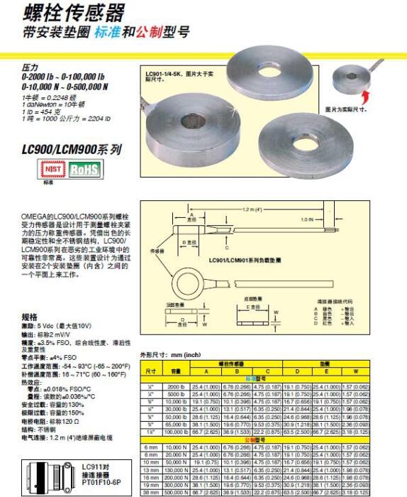 LCM901-6-20KN LCM901-13-130KN LCM901-16-200KN 压力传感器 Omega示例图3