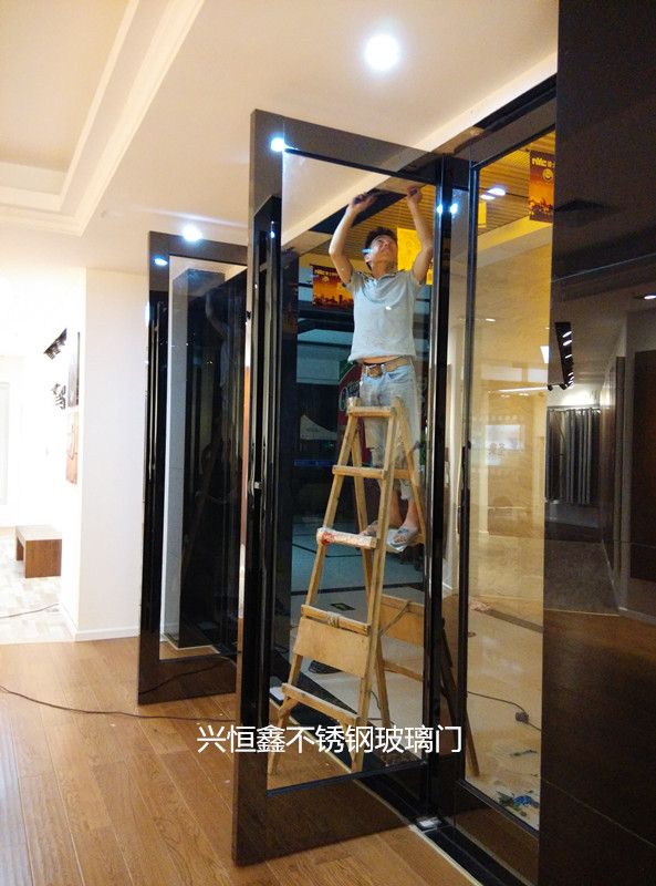 深圳不锈钢玻璃门黑钛金玻璃门地弹簧玻璃门玫瑰金玻璃门示例图7