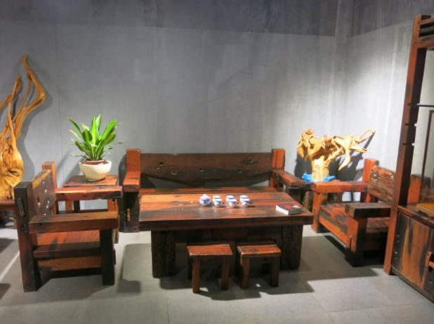 老船木沙发茶几组合原生态复古实木沙发高档大气三人沙发客厅茶桌示例图5