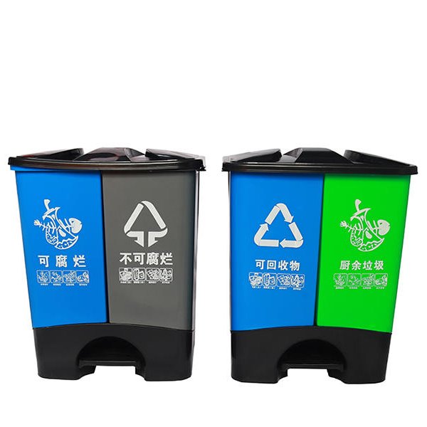 厂家生产40L分类垃圾桶脚踏式40L双桶分类垃圾桶