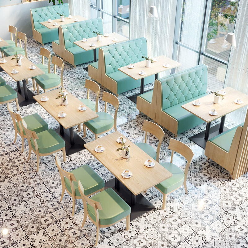 潮民冰室中式快餐桌椅 公司食堂快餐桌椅 卡座软包沙发 尚邑家具KCZY-1715