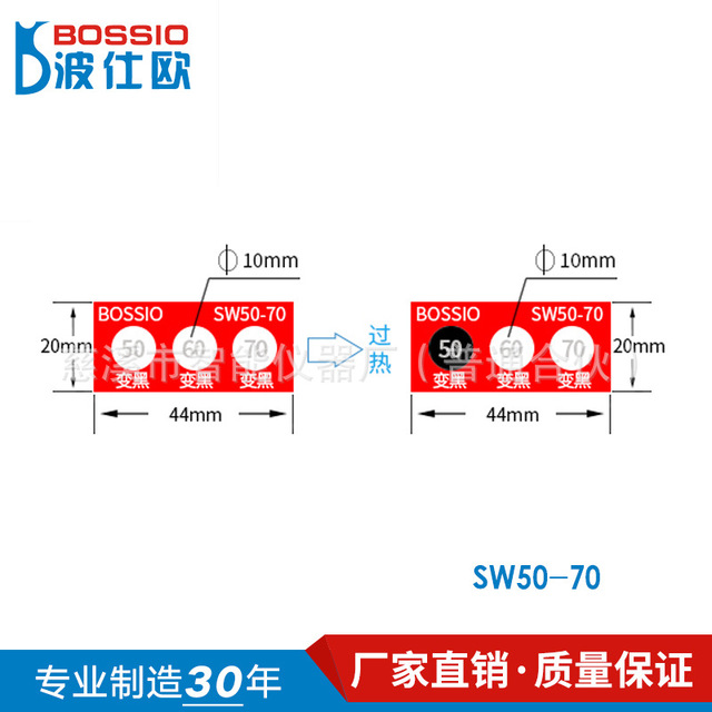 波仕欧SW50-70变色示温片 不可逆测温贴片 温度贴纸 热敏试纸 感温标签图片