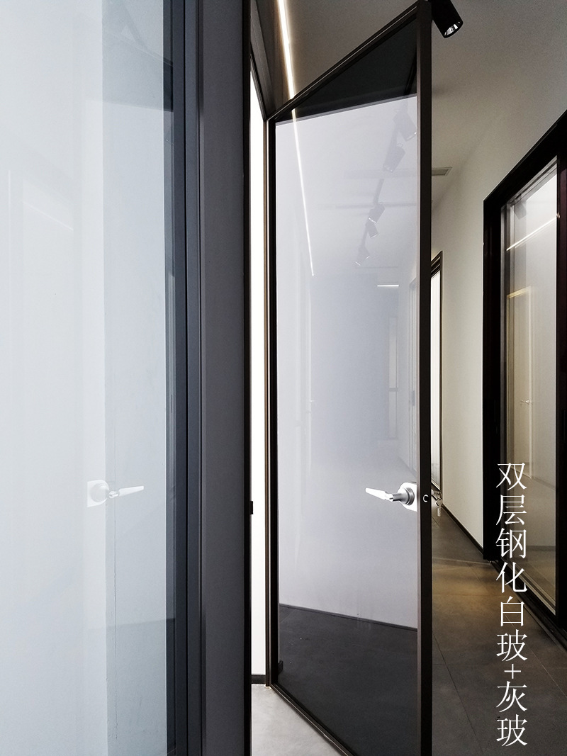 厂家直销 16极窄黑框双层钢化玻璃卫生间平开门 带磁吸锁示例图18