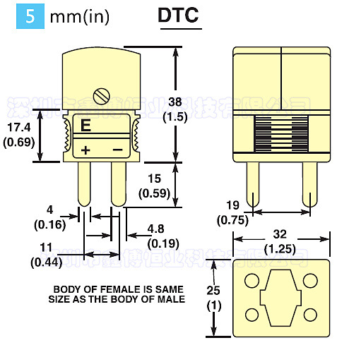 美国omega原装 双只K型明黄色热电偶连接器插座  DTC-K-F示例图1