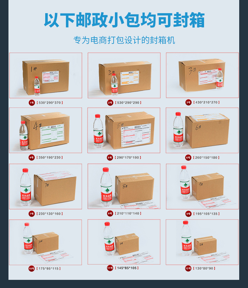 PSFXJ-2050X电商小型半自动边封箱机邮政1-12号箱示例图11
