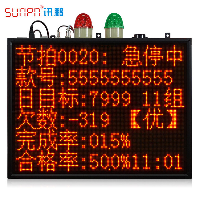 SUNPN讯鹏  生产管理看板 电子看板 制衣厂服装车间LED显示屏 双面显示