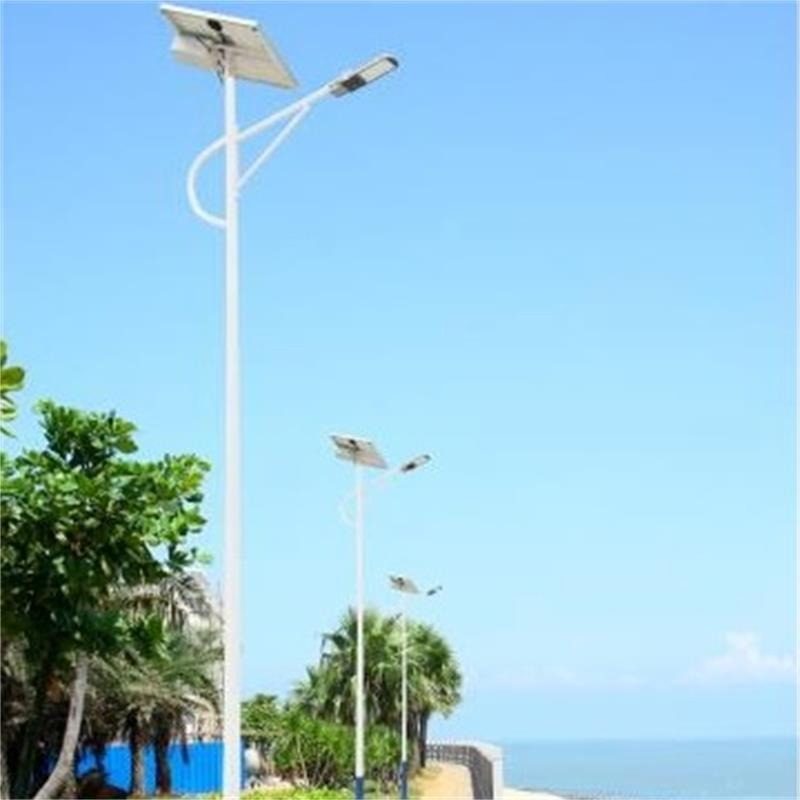 新农村8米太阳能路灯 LED高亮100W小金豆海螺臂路灯小区道路照明图片