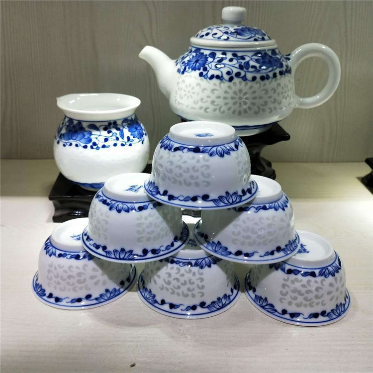 景德镇陶瓷礼品茶具 手绘青花礼品茶具定制 手绘陶瓷茶具定做礼品图片