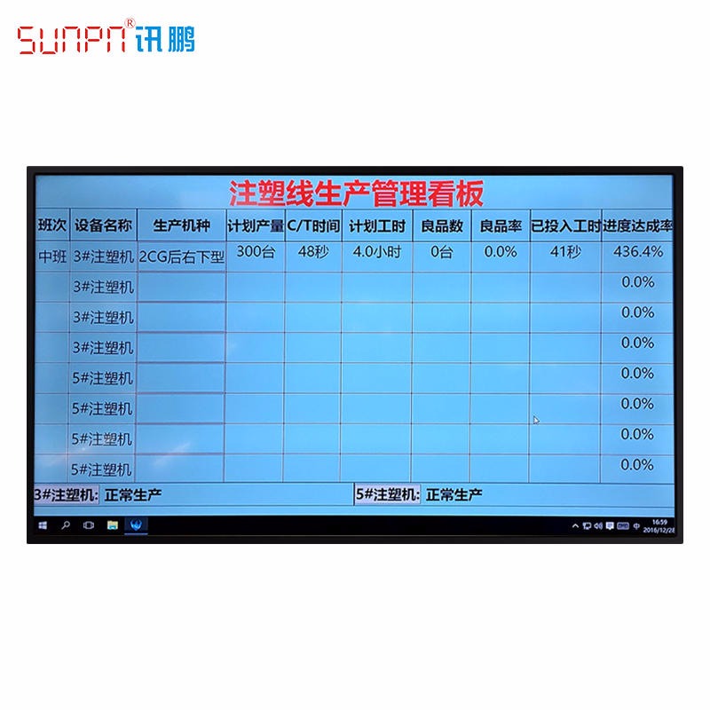 SUNPN讯鹏工厂定制 生产管理看板 注塑车间看板系统  MES系统看板