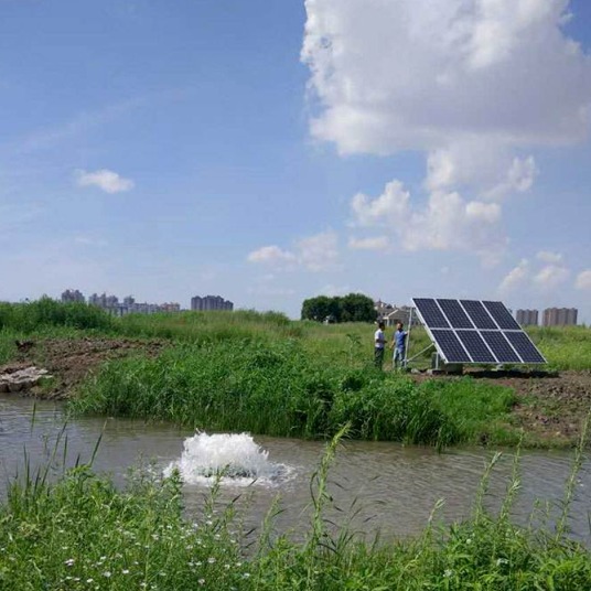 绿节景观大流量不锈钢太阳能涌泉式曝气机 黑臭河水体治理曝气机