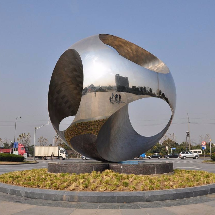 国润雕塑 不锈钢镜面镂空球 广场抽象球雕塑 大型创意球雕塑 怪工匠定做