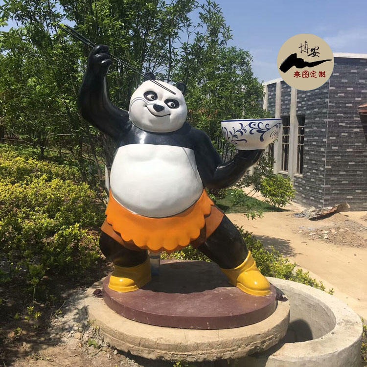 佰盛定制 玻璃钢功夫熊猫雕塑 卡通熊猫摆件 小吃街雕塑 迎宾雕塑