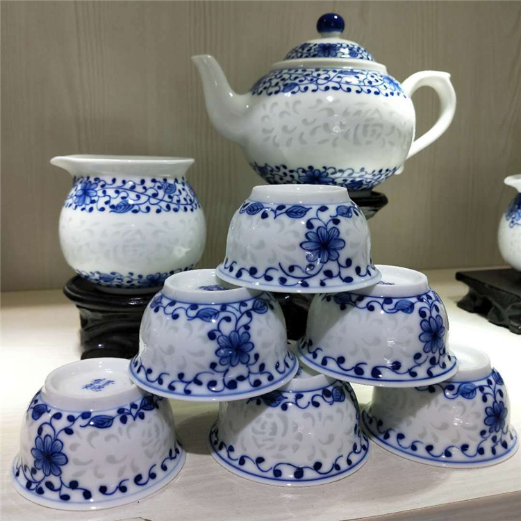 陶瓷手绘青花茶具套装 景德镇茶具生产厂家 青花手绘陶瓷茶具套装