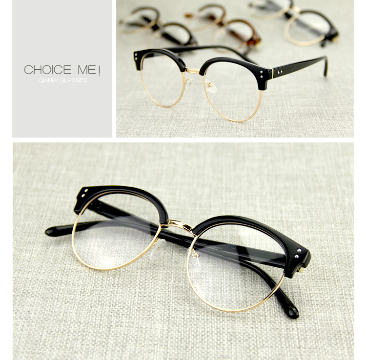 新款韩版金属半框平光镜猫眼镜框镜架镜潮男金属修型圆框眼镜1101示例图10