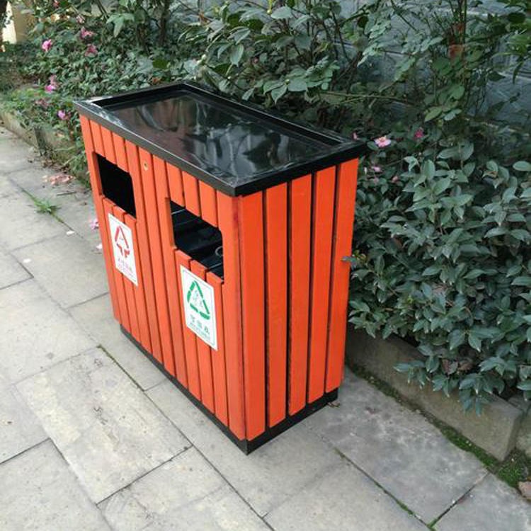 环卫垃圾箱 分类塑木垃圾桶 隆胜出售 环保材质 生态木加工垃圾箱制作 户外分类垃圾桶图片