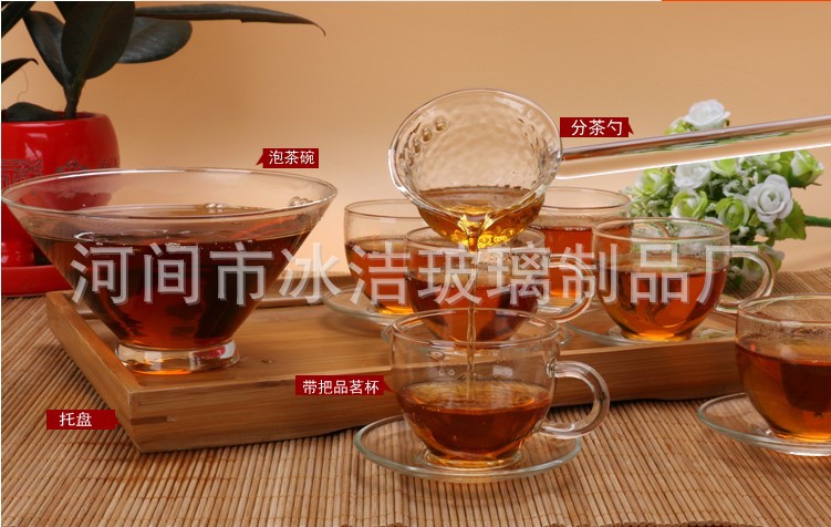 新品 功夫茶具玻璃大号茶碗日式煮茶碗玻璃目纹分茶勺茶道零配示例图2