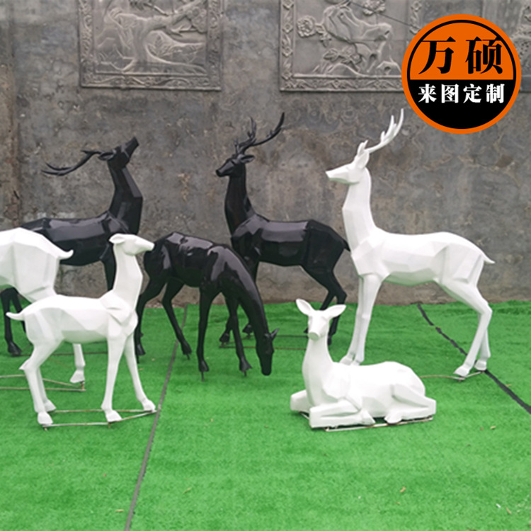 玻璃钢雕塑定制厂家 抽象动物树脂抽象鹿园林雕塑模型摆件示例图2