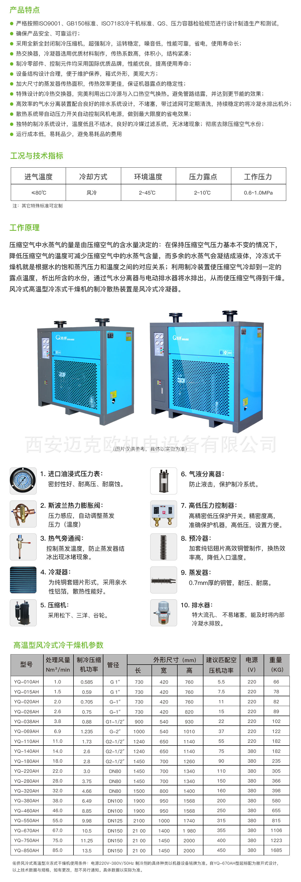 YQ-069AH 佑侨6.9立方冷干机  YQ-069AH 台湾佑侨冷冻式干燥机示例图1