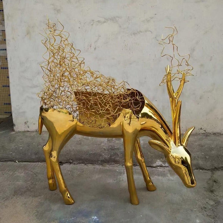 不锈钢艺术小鹿雕塑 金属动物鹿雕塑 不锈钢抽象动物雕塑 室内鹿雕塑摆件 怪工匠