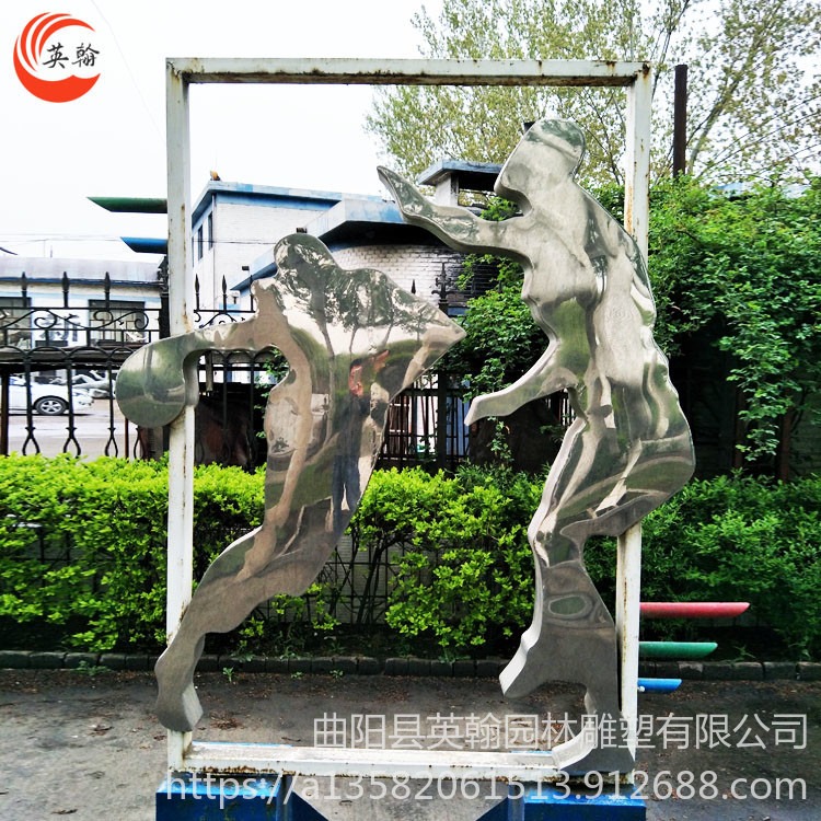 英翰园林雕塑供应 大型不锈钢体育人物 打篮球校园运动操场户外公园景观布置摆件